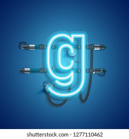 Realistic neon character with wires and console, vector illustration