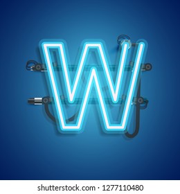 Realistic neon character with wires and console, vector illustration