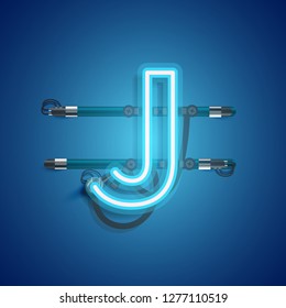 Realistic neon character with wires and console, vector illustration