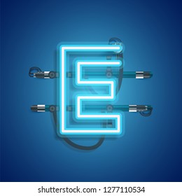 Realistic neon character with wires and console, vector illustration