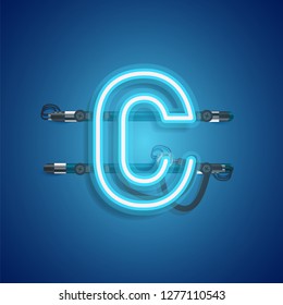 Realistic neon character with wires and console, vector illustration