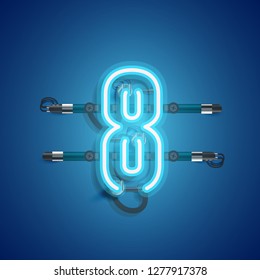 Realistic neon character with wires and console, vector illustration