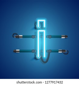 Realistic neon character with wires and console, vector illustration