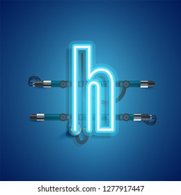 Realistic neon character with wires and console, vector illustration