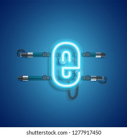 Realistic neon character with wires and console, vector illustration