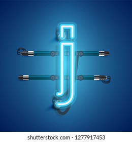 Realistic neon character with wires and console, vector illustration