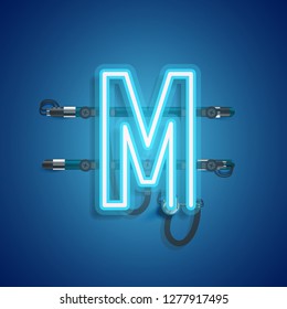Realistic neon character with wires and console, vector illustration