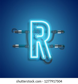Realistic neon character with wires and console, vector illustration
