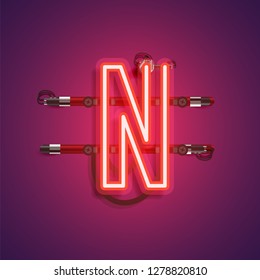 Realistic neon character with wires and console, vector illustration