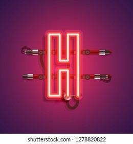 Realistic neon character with wires and console, vector illustration