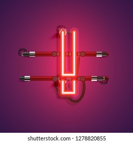 Realistic neon character with wires and console, vector illustration