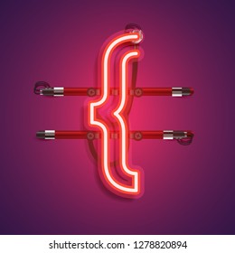 Realistic neon character with wires and console, vector illustration