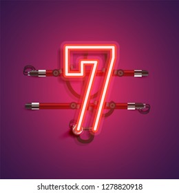 Realistic neon character with wires and console, vector illustration