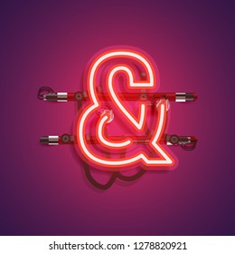 Realistic neon character with wires and console, vector illustration