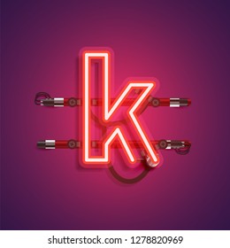 Realistic neon character with wires and console, vector illustration
