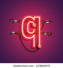 Realistic neon character with wires and console, vector illustration