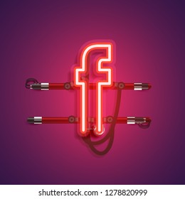 Realistic neon character with wires and console, vector illustration