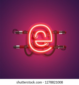Realistic neon character with wires and console, vector illustration