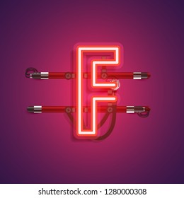 Realistic neon character with wires and console, vector illustration