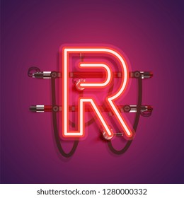 Realistic neon character with wires and console, vector illustration