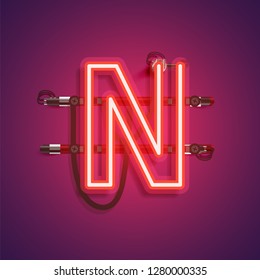 Realistic neon character with wires and console, vector illustration