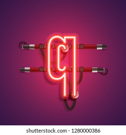 Realistic neon character with wires and console, vector illustration