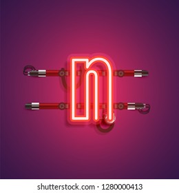 Realistic neon character with wires and console, vector illustration