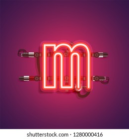 Realistic neon character with wires and console, vector illustration