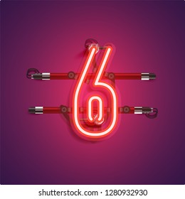 Realistic neon character with wires and console, vector illustration