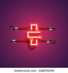Realistic neon character with wires and console, vector illustration
