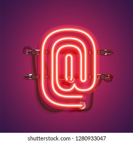 Realistic neon character with wires and console, vector illustration