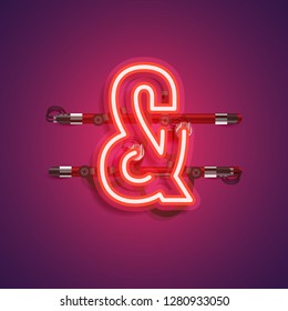 Realistic neon character with wires and console, vector illustration