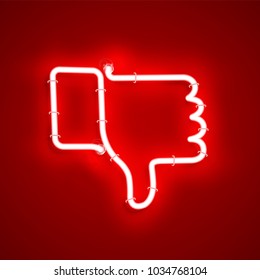 Realistic neon dislike sign, vector illustration