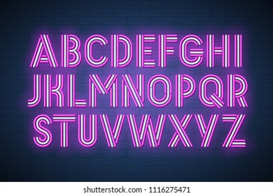 Realistic neon font. Vector alphabet.