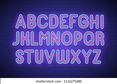 Realistic neon font. Vector alphabet.