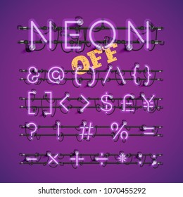 Realistic neon font with wires and console, vector illustration