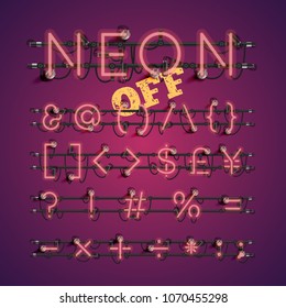 Realistic neon font with wires and console, vector illustration