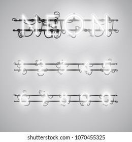 Realistic neon font with wires and console, vector illustration