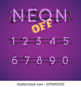 Realistic neon font with wires and console, vector illustration