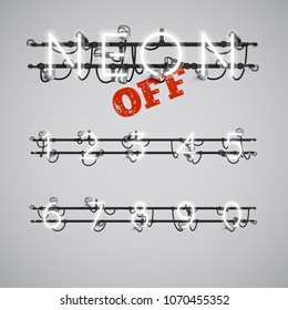 Realistic neon font with wires and console, vector illustration