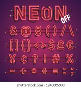 Realistic neon font with wires and console, vector illustration
