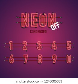 Realistic neon font with wires and console, vector illustration