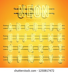 Realistic neon font with wires and console, vector illustration