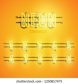 Realistic neon font with wires and console, vector illustration