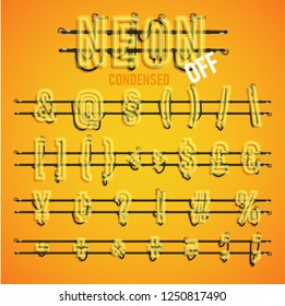 Realistic neon font with wires and console, vector illustration