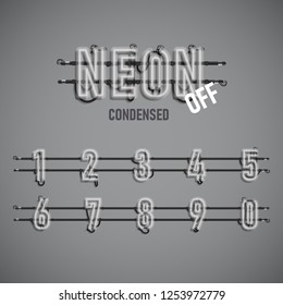 Realistic neon font with wires and console, vector illustration