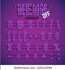Realistic neon font with wires and console, vector illustration