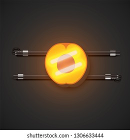 Realistic neon fruits with console, vector illustration
