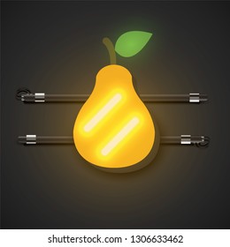 Realistic neon fruits with console, vector illustration