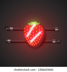 Realistic neon fruits with console, vector illustration